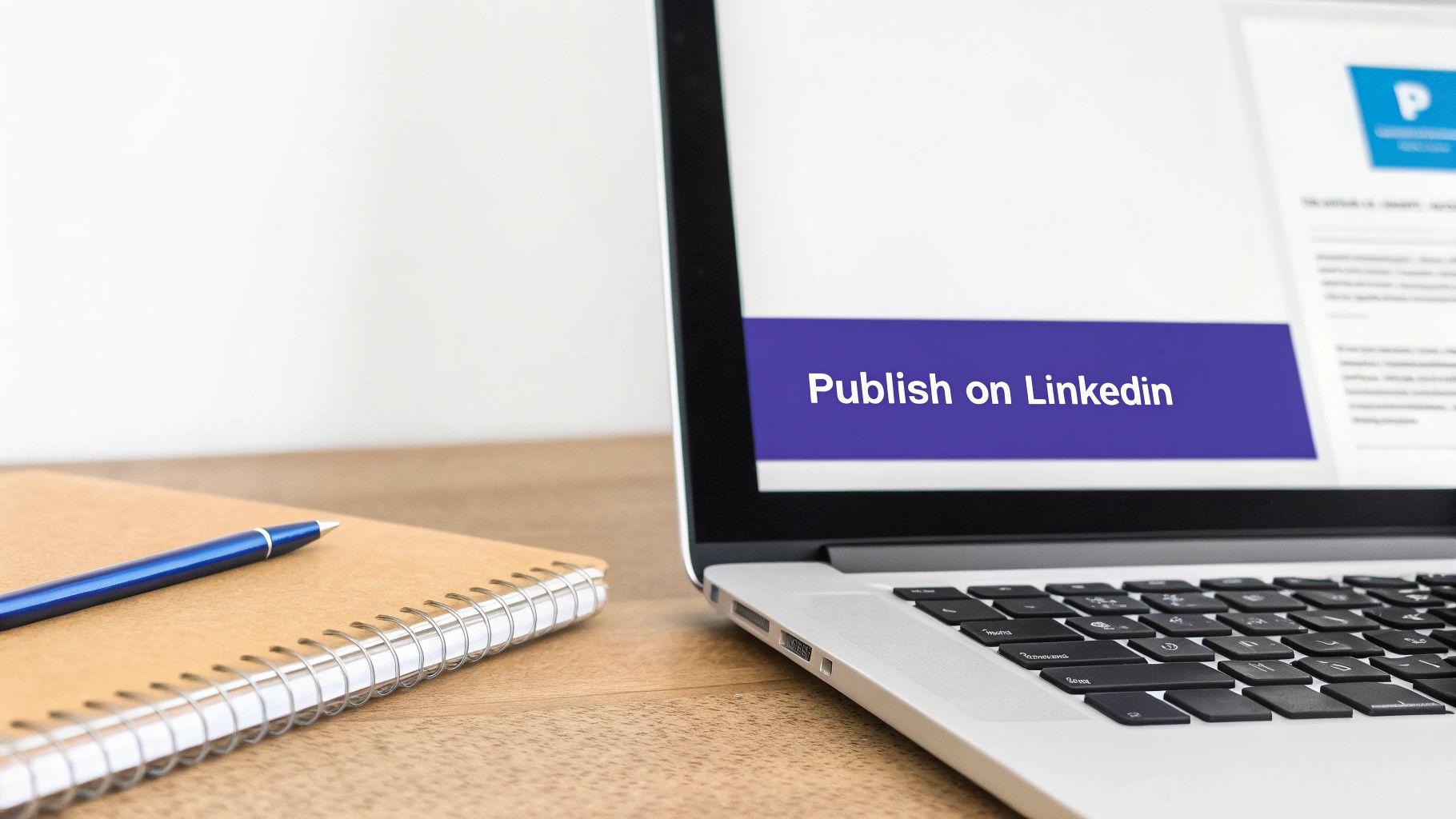 A person typing on a laptop with the LinkedIn editor interface visible