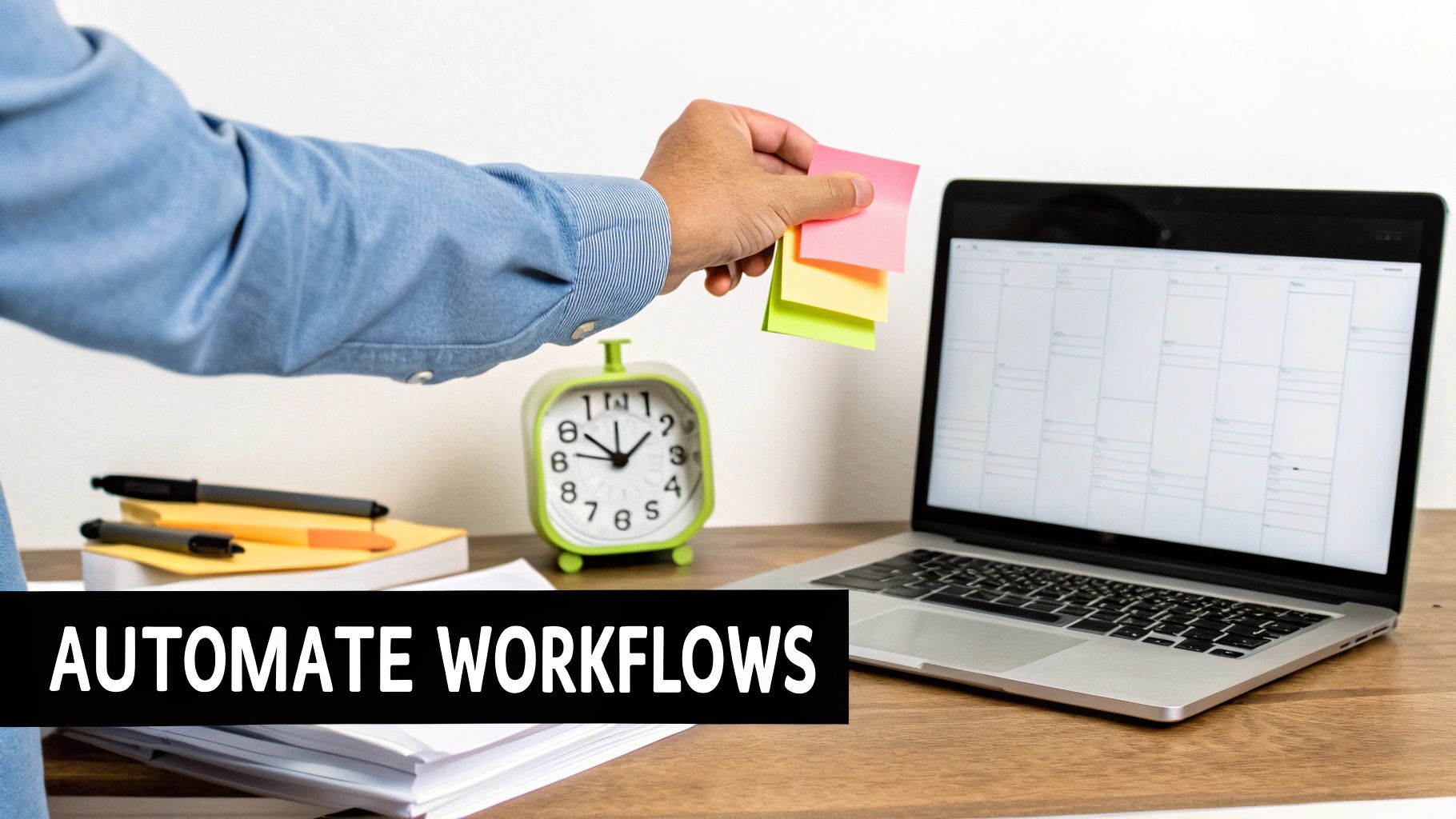 A team collaborating around a digital marketing workflow dashboard