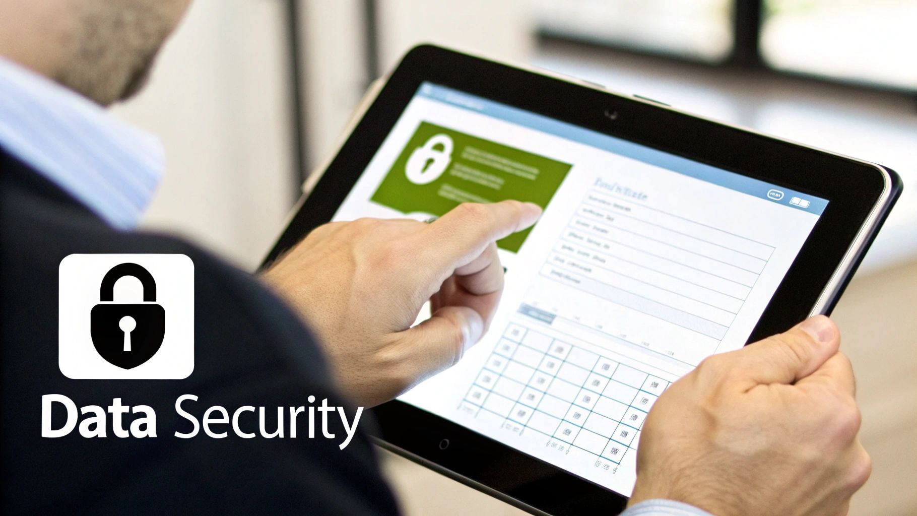A digital lock and shield icon, symbolizing data security and compliance.