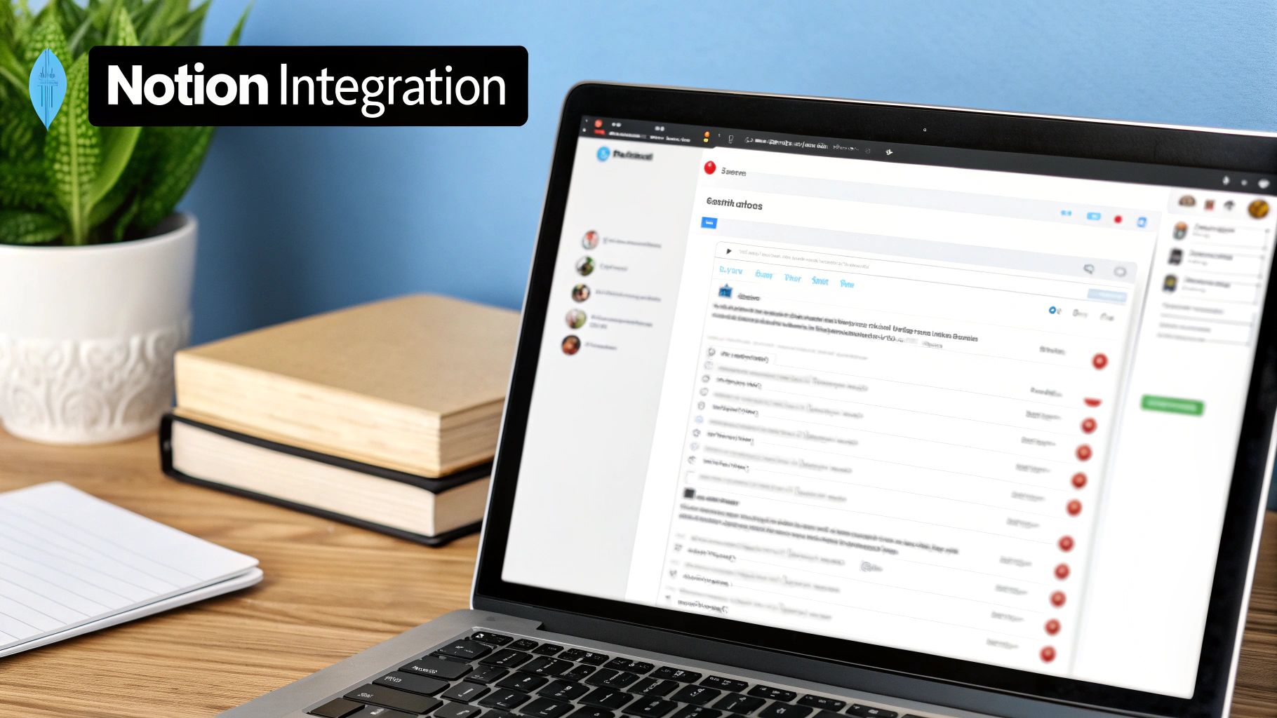 Laptop screen showing Notion Integration software in a clean, professional workspace.
