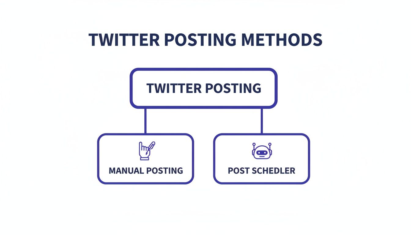 A flowchart illustrating Twitter posting methods, including Manual Posting and Post Scheduler.