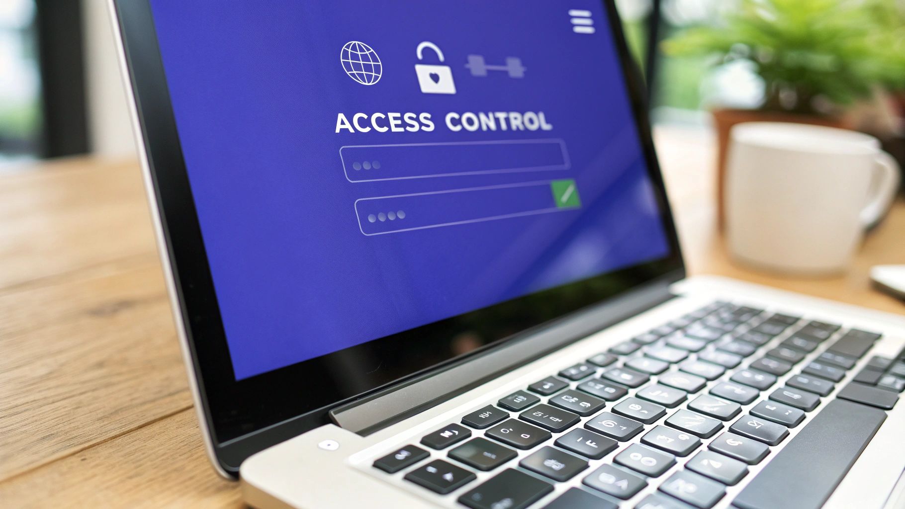 An illustration of a digital interface showing user profiles with different permission levels, such as 'Admin', 'Editor', and 'Viewer', next to a locked folder, symbolizing controlled access.