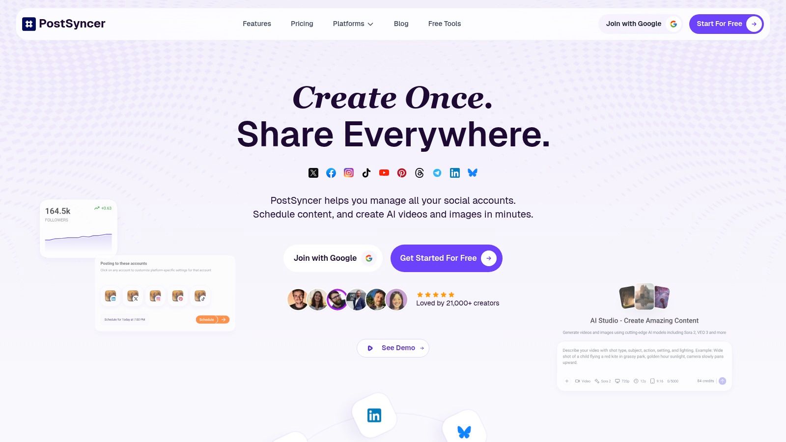 PostSyncer dashboard showing a social media content calendar