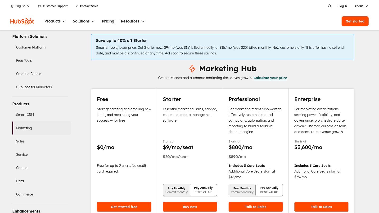 HubSpot Marketing Hub Pricing Plans