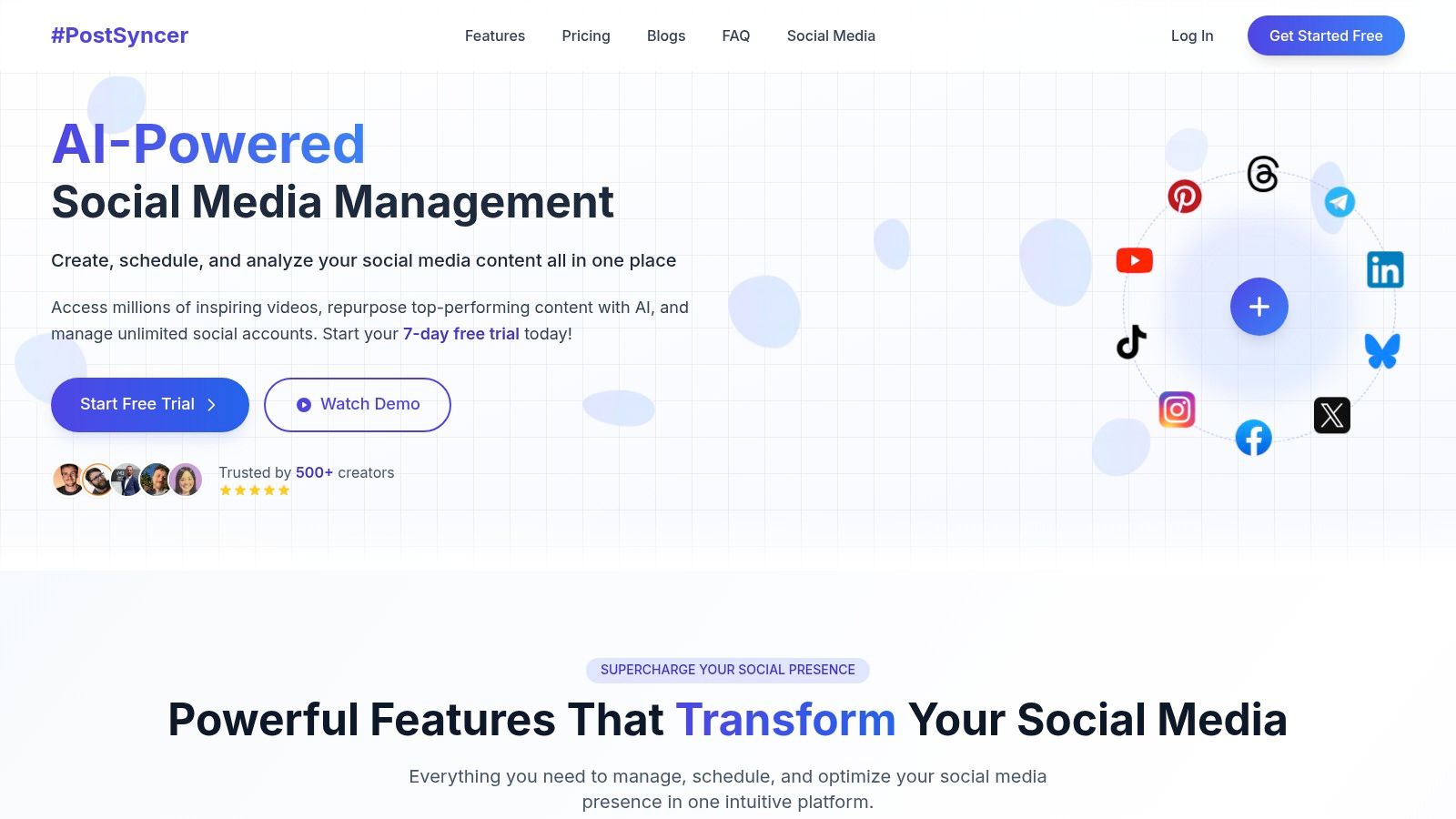PostSyncer dashboard showcasing its social media management features