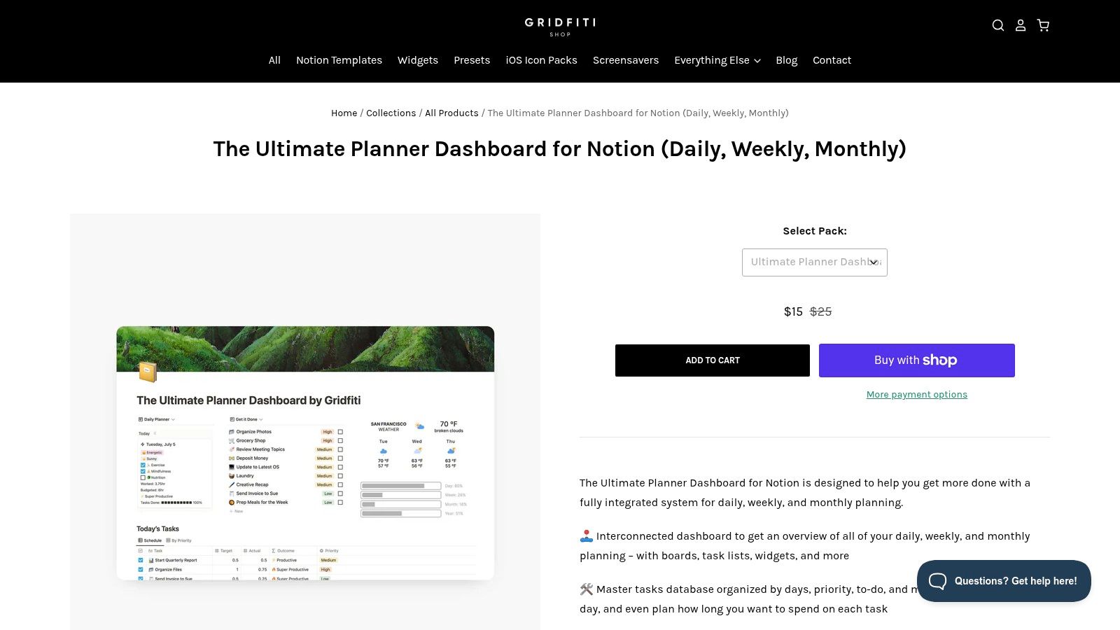 Gridfiti Shop - Ultimate Planner Dashboard for Notion