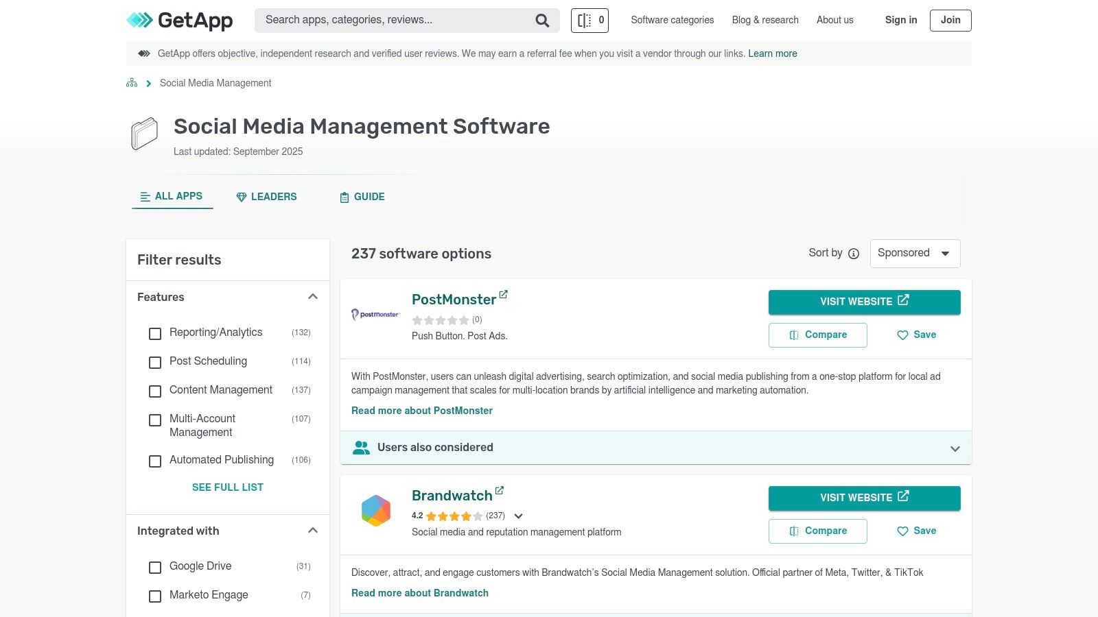 GetApp’s Social Media Management category