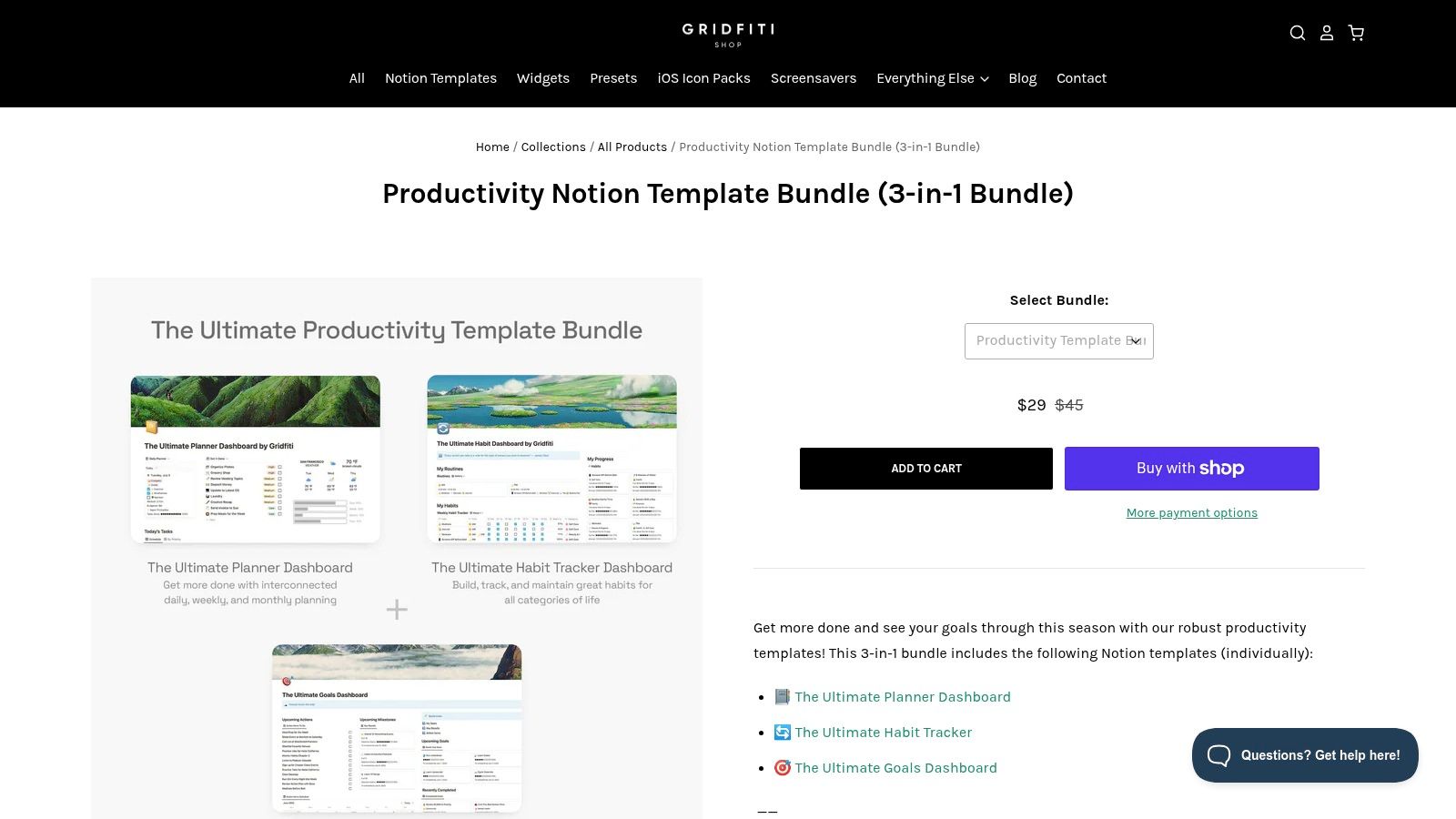 Gridfiti Shop — Productivity Notion Template Bundle