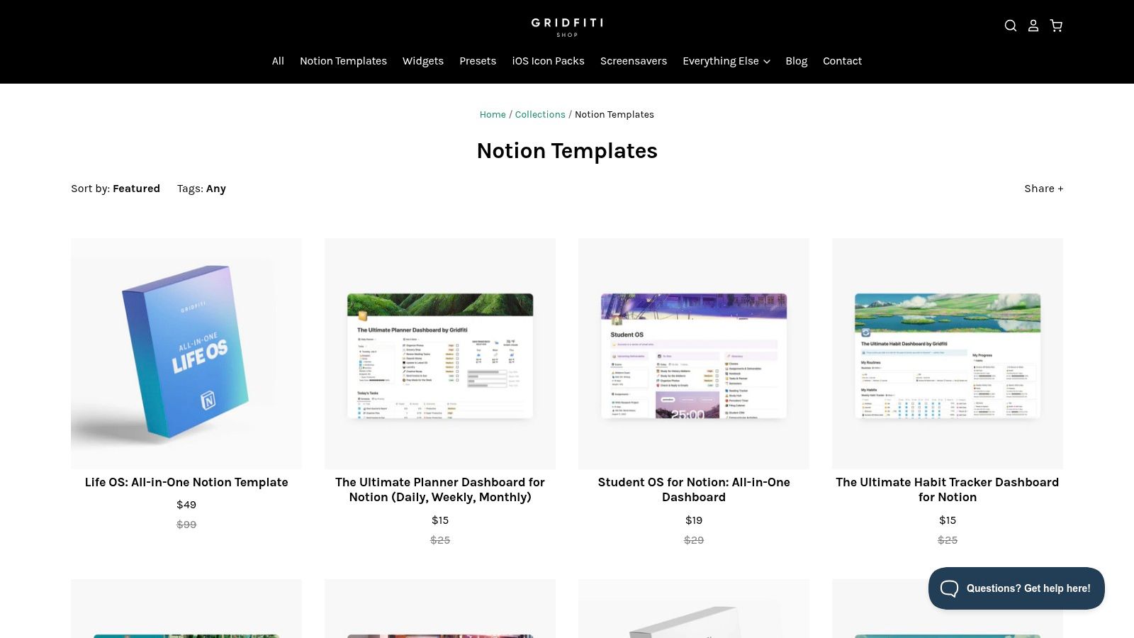 Gridfiti Shop (Notion Templates)