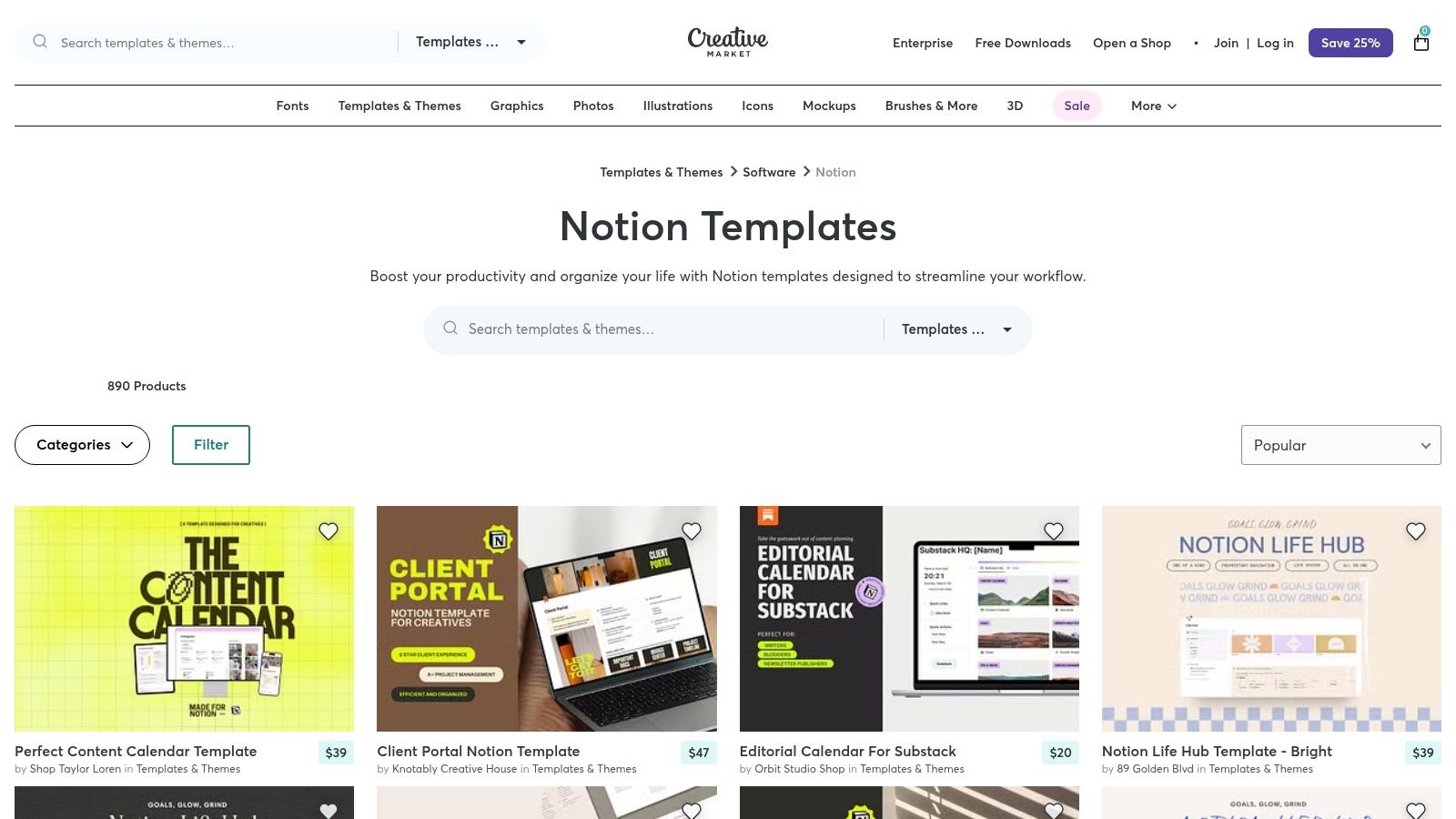 Creative Market (Notion Templates category)