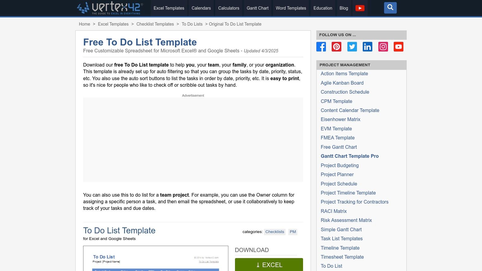 Vertex42 (spreadsheet task trackers)