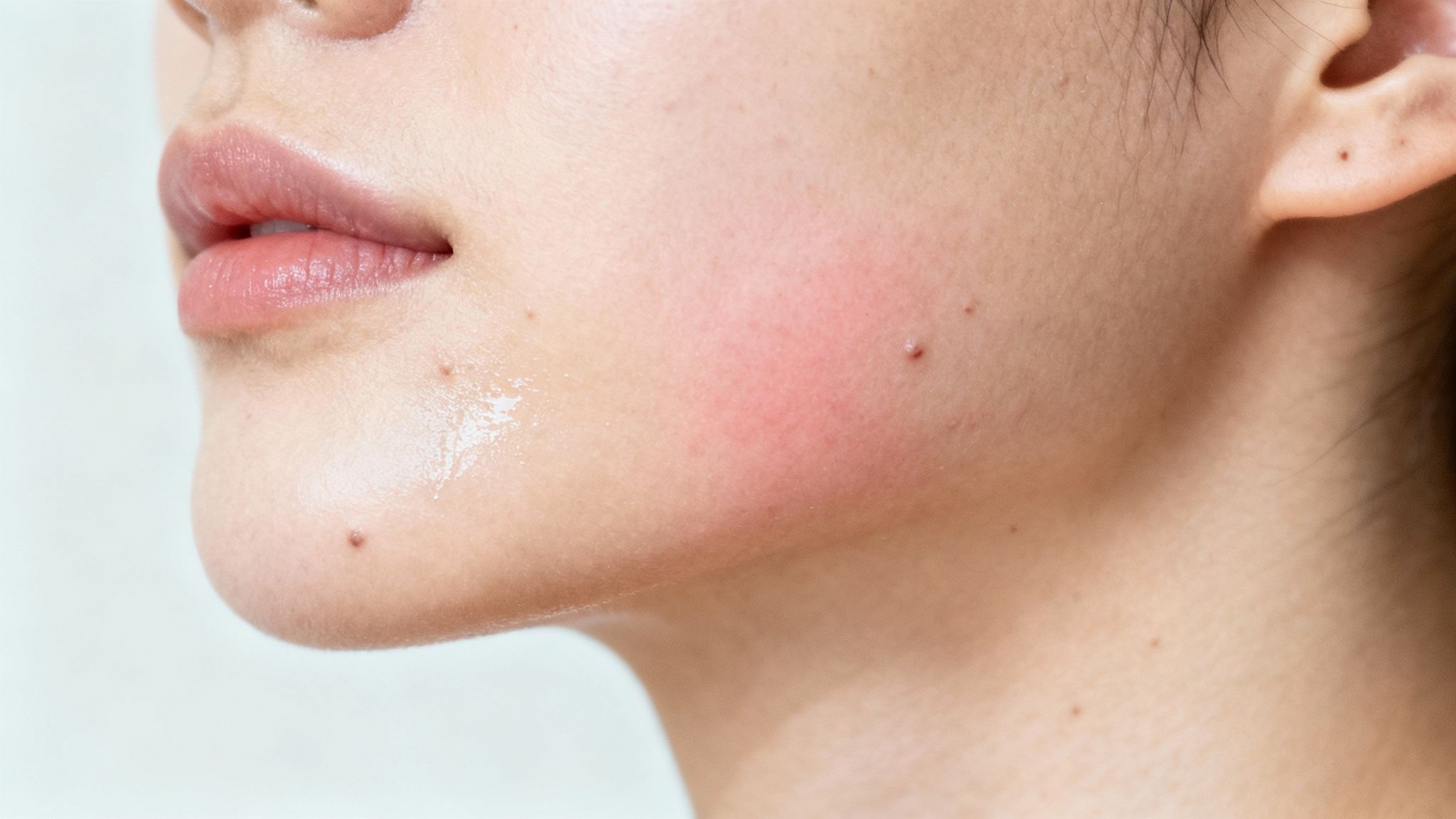 Mulher jovem com pele facial clara e saudável mostrando cuidados com dermatologia e bem-estar