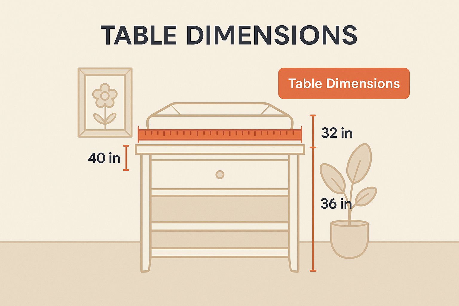 Infographic about baby changing table dimensions