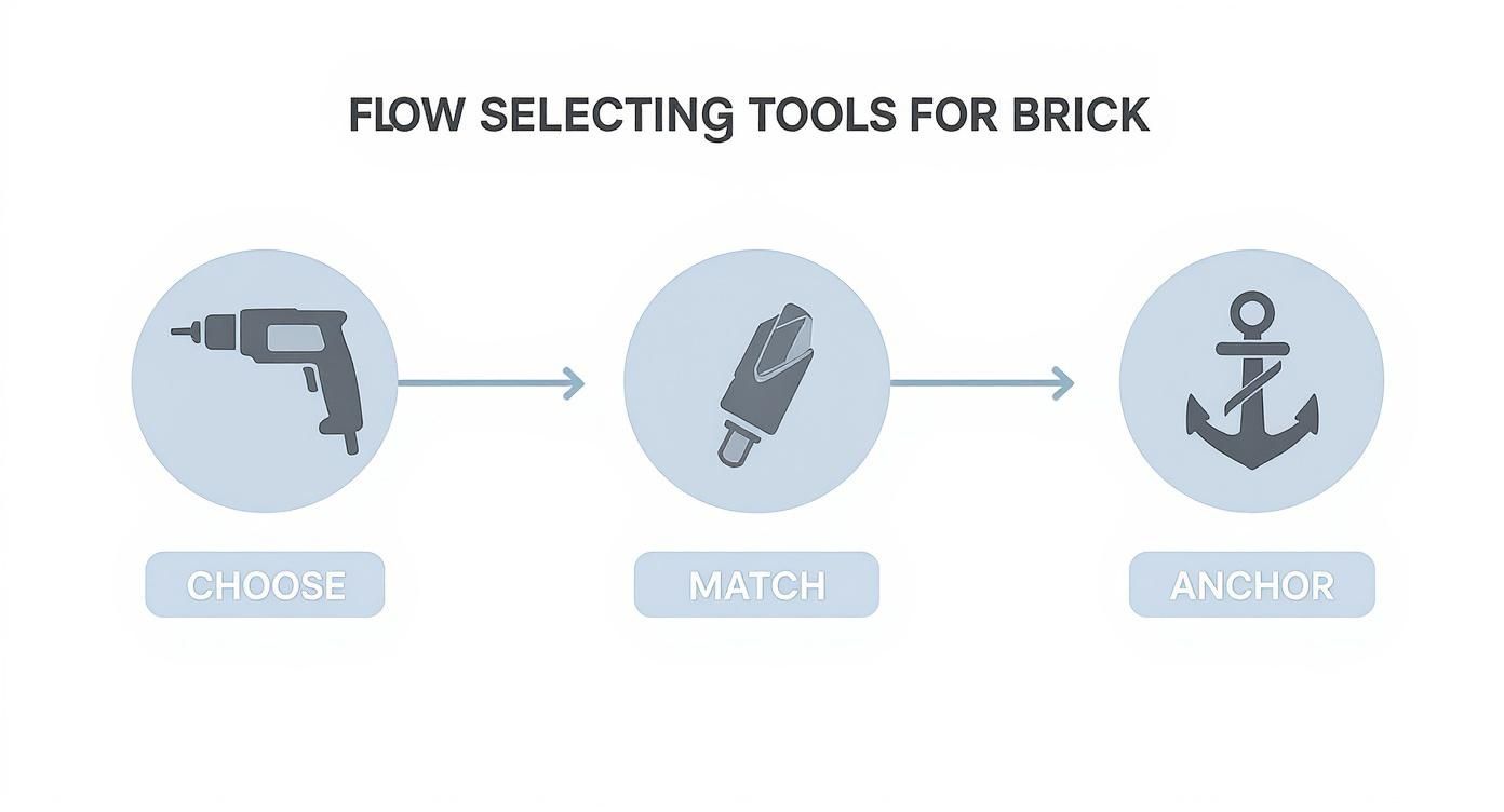 Infographic about how to hang something on a brick wall