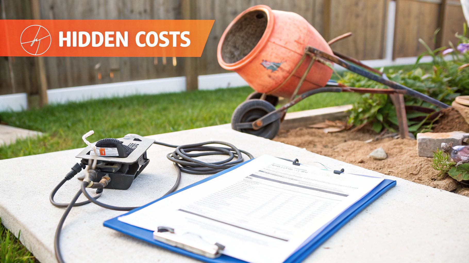 A measuring tape and pencil resting on wooden planks, representing the planning and hidden costs of a construction project.