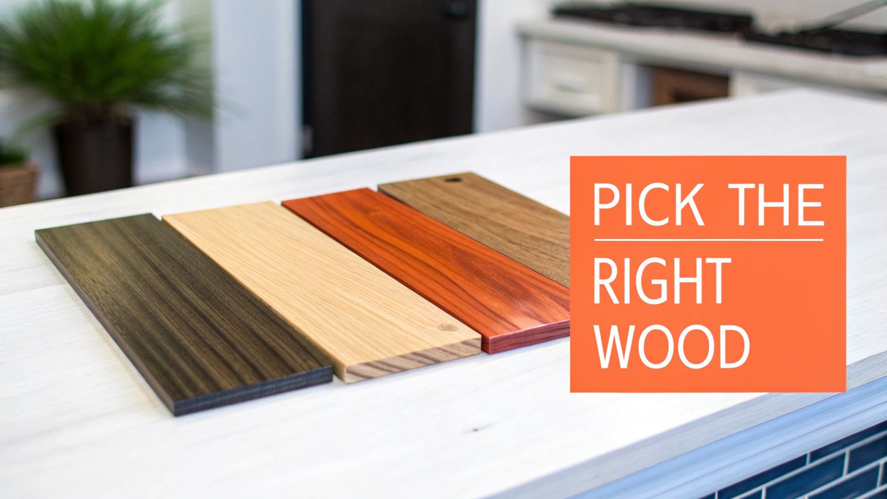 A beautiful wooden dining table in a well-lit, modern dining room.