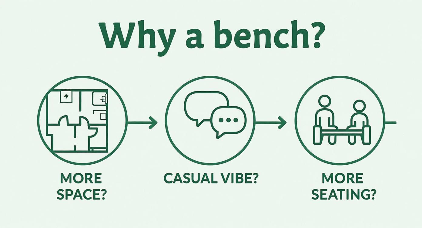 Infographic about breakfast table with bench