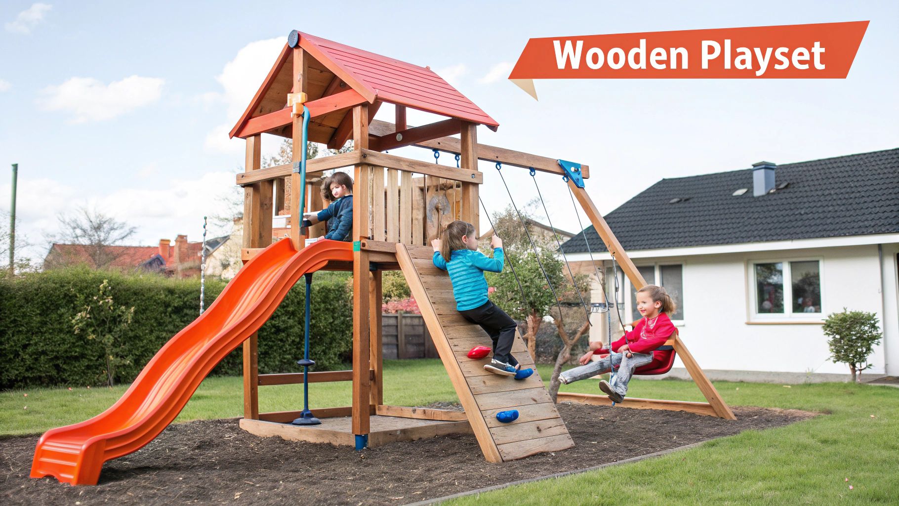 DIY Wooden Playset with Swings and Slide