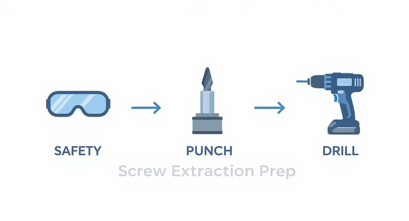 Infographic about drilling out a stripped screw