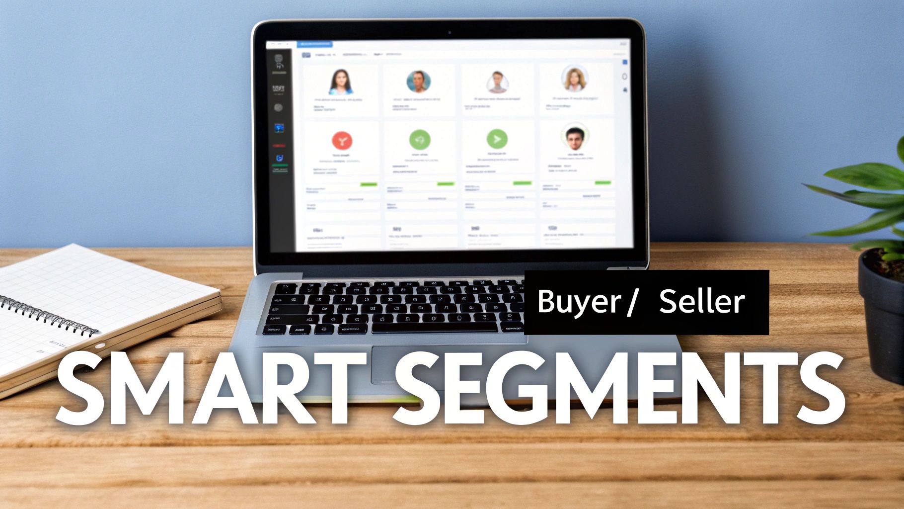 People icons segmented into different colored groups, representing audience segmentation.