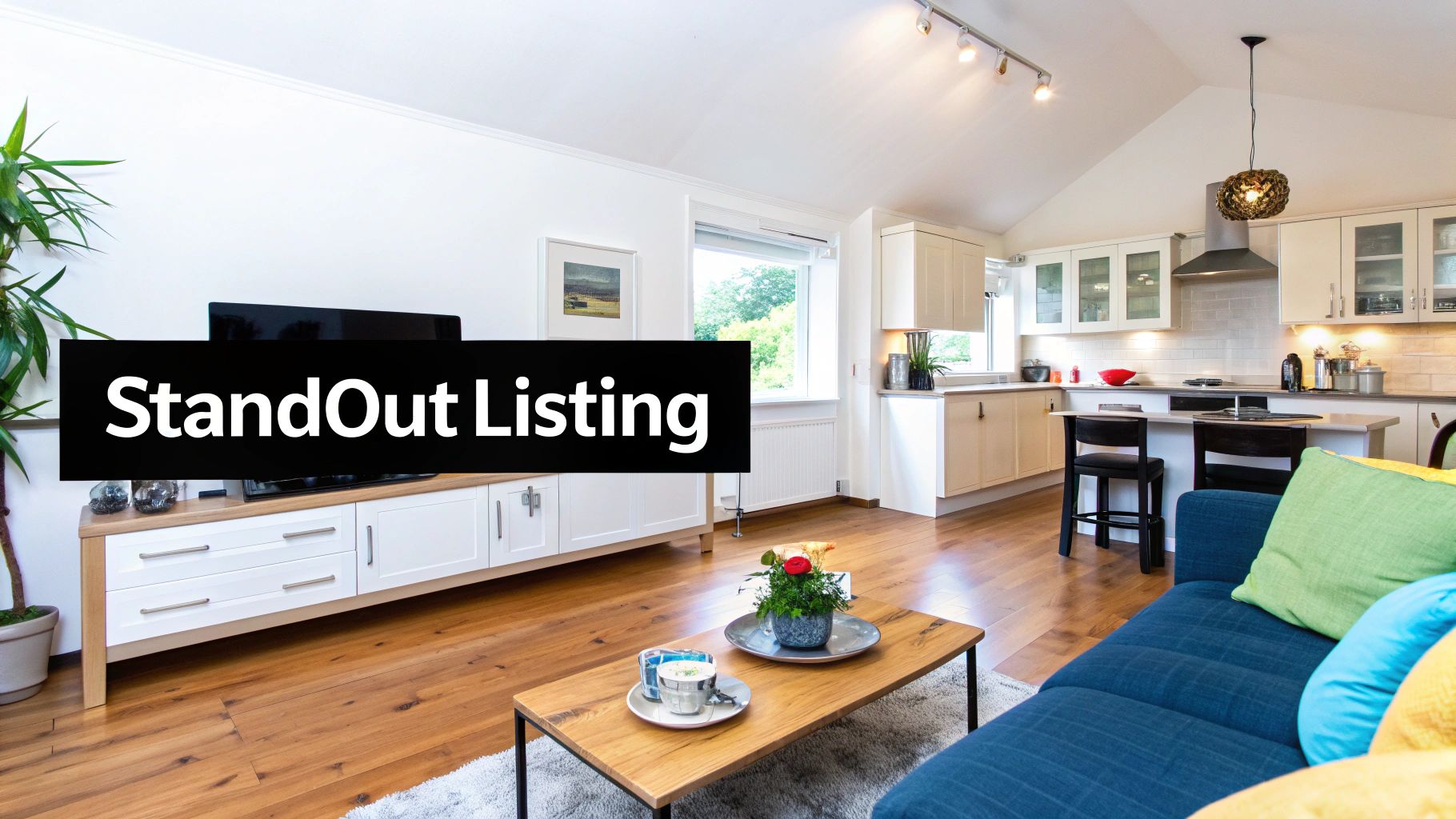 A bright and inviting Airbnb living room with modern decor.