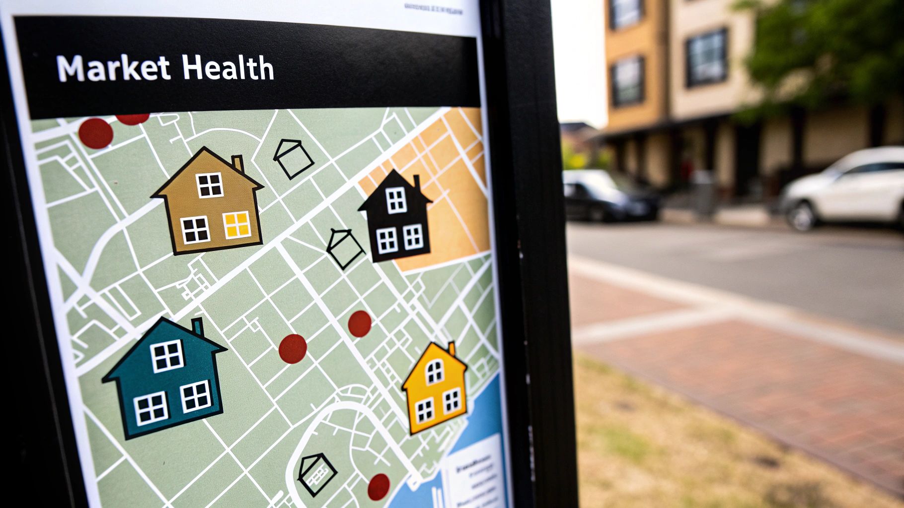 A bustling street in a vibrant neighborhood, representing the local real estate market