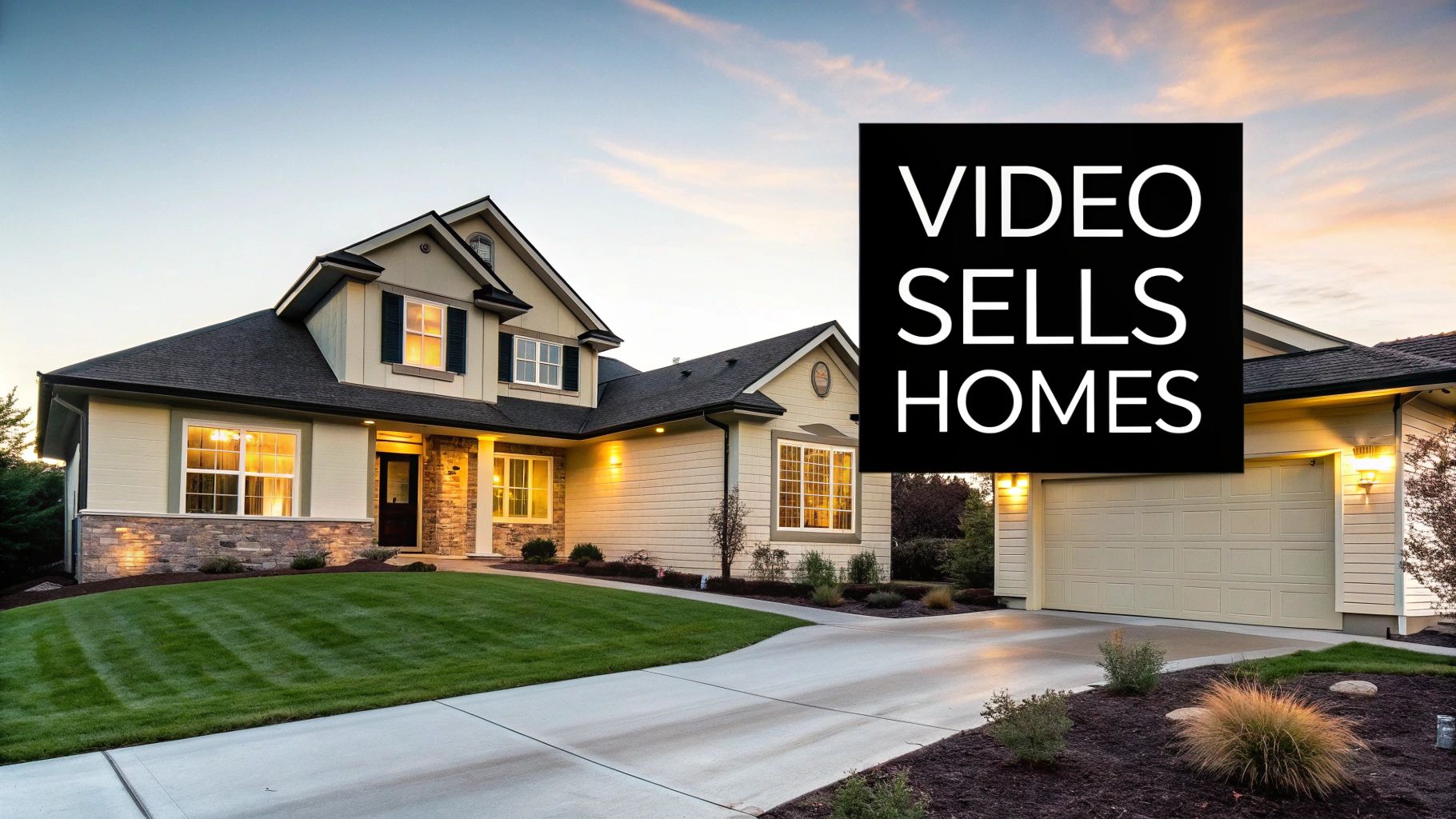 A modern, well-lit home at dusk, illustrating how video marketing effectively sells real estate.