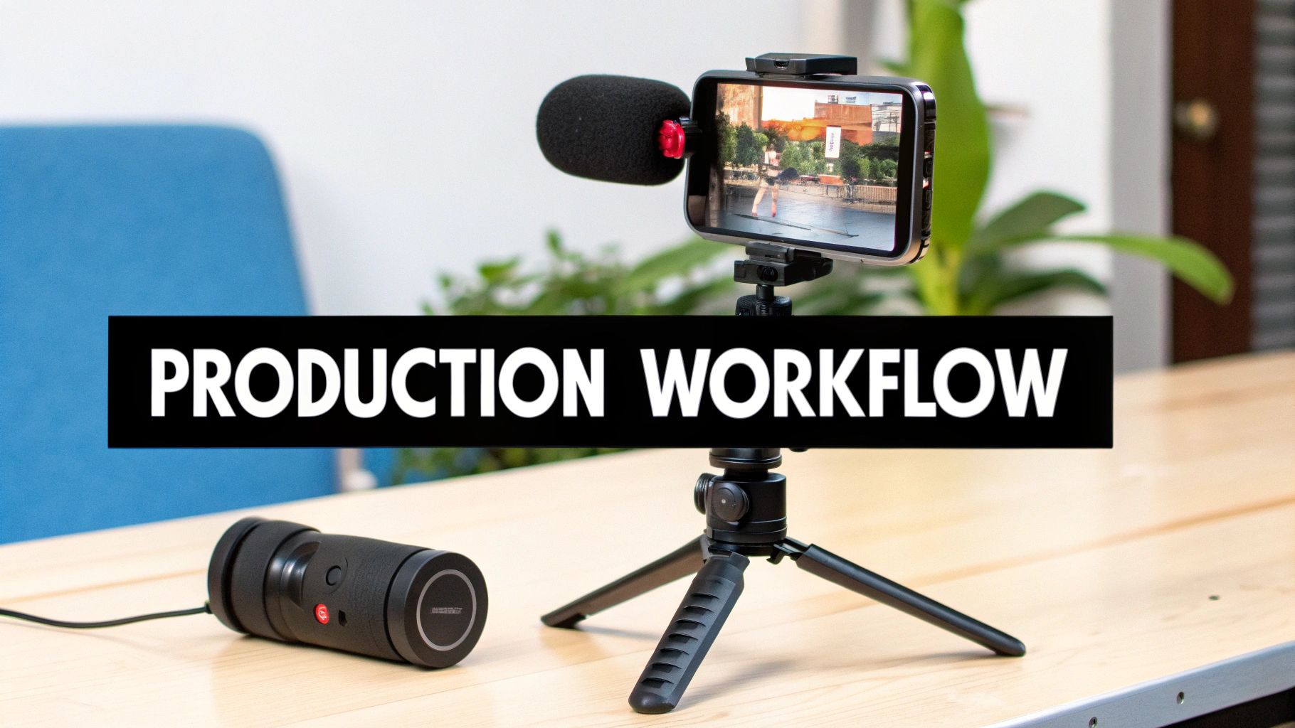 Real estate agent planning a video shoot with a camera and storyboard.