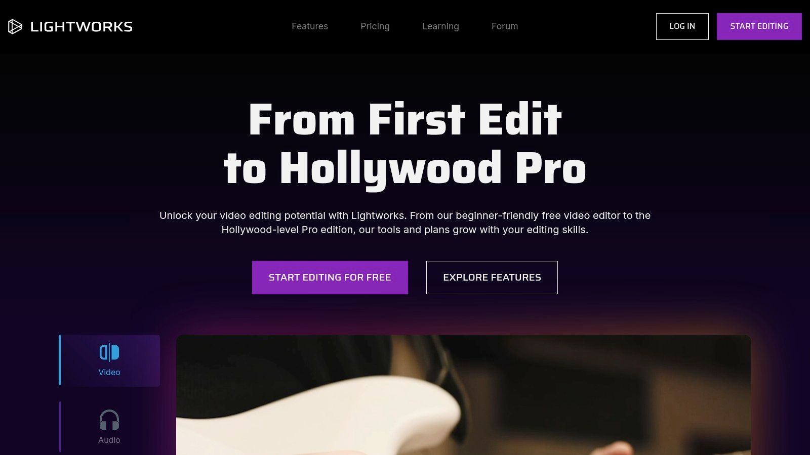 Lightworks interface showing a video timeline and preview window