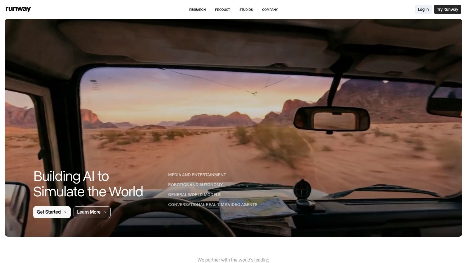 A desert road at sunset generated by AI, demonstrating Runway's video creation capabilities.