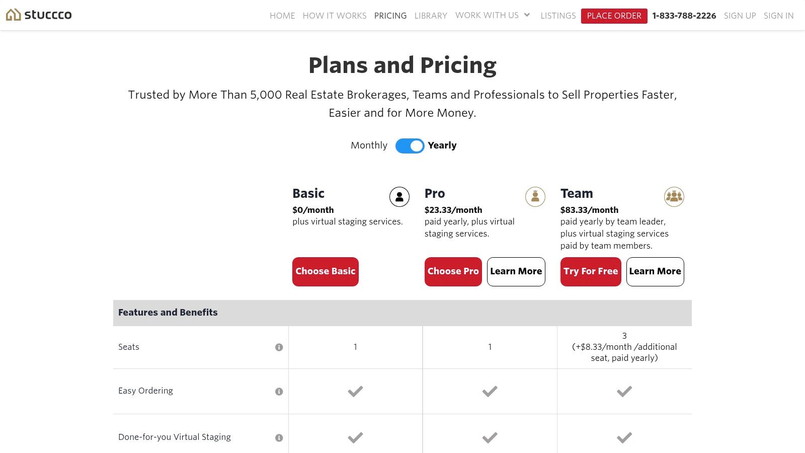 Stuccco virtual staging pricing page