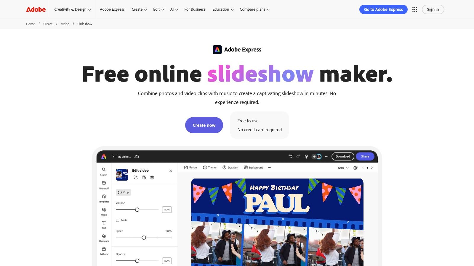 Adobe Express (Free Slideshow Maker)