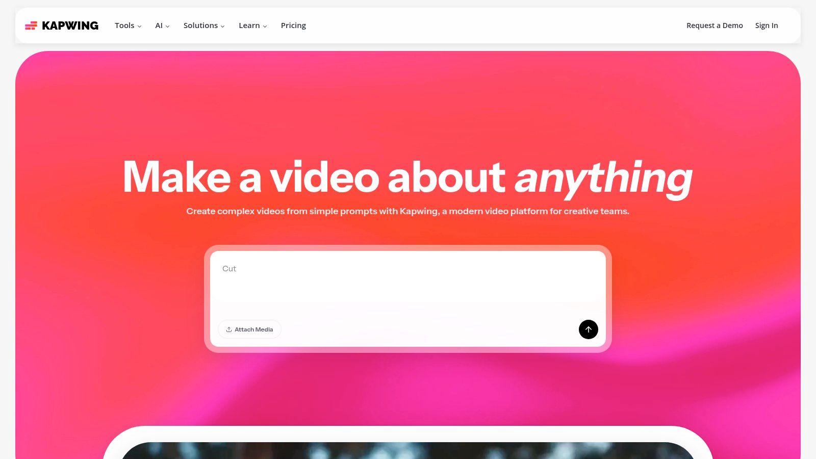 A user interface of a video editor, showing a video clip being edited with various tools on the sidebars.