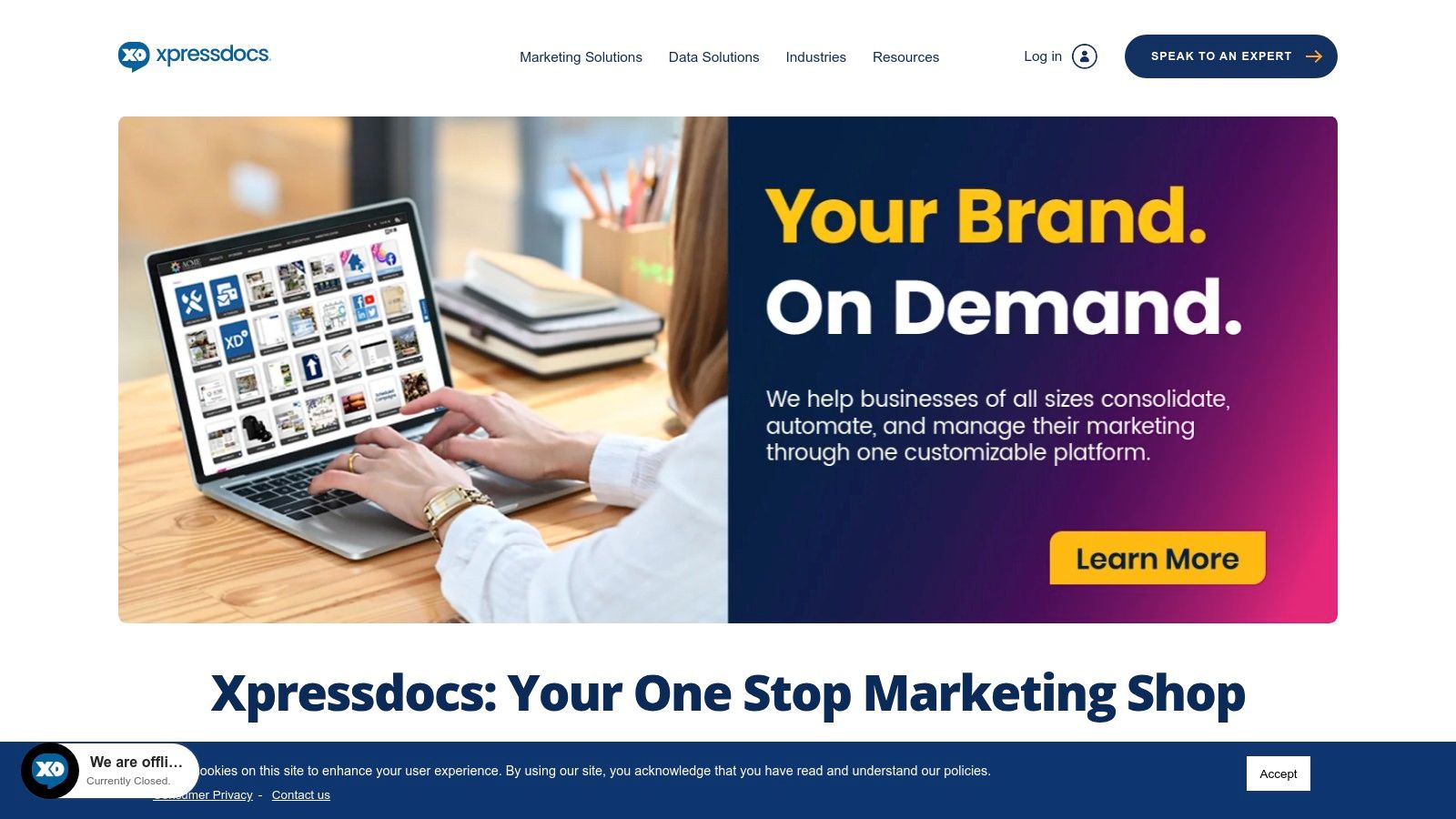 Xpressdocs website interface showing branded marketing storefront options for real estate brokerages