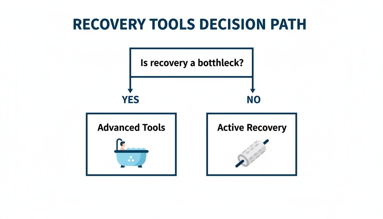 Decision path for recovery tools: advanced tools for bottlenecks, active recovery otherwise.