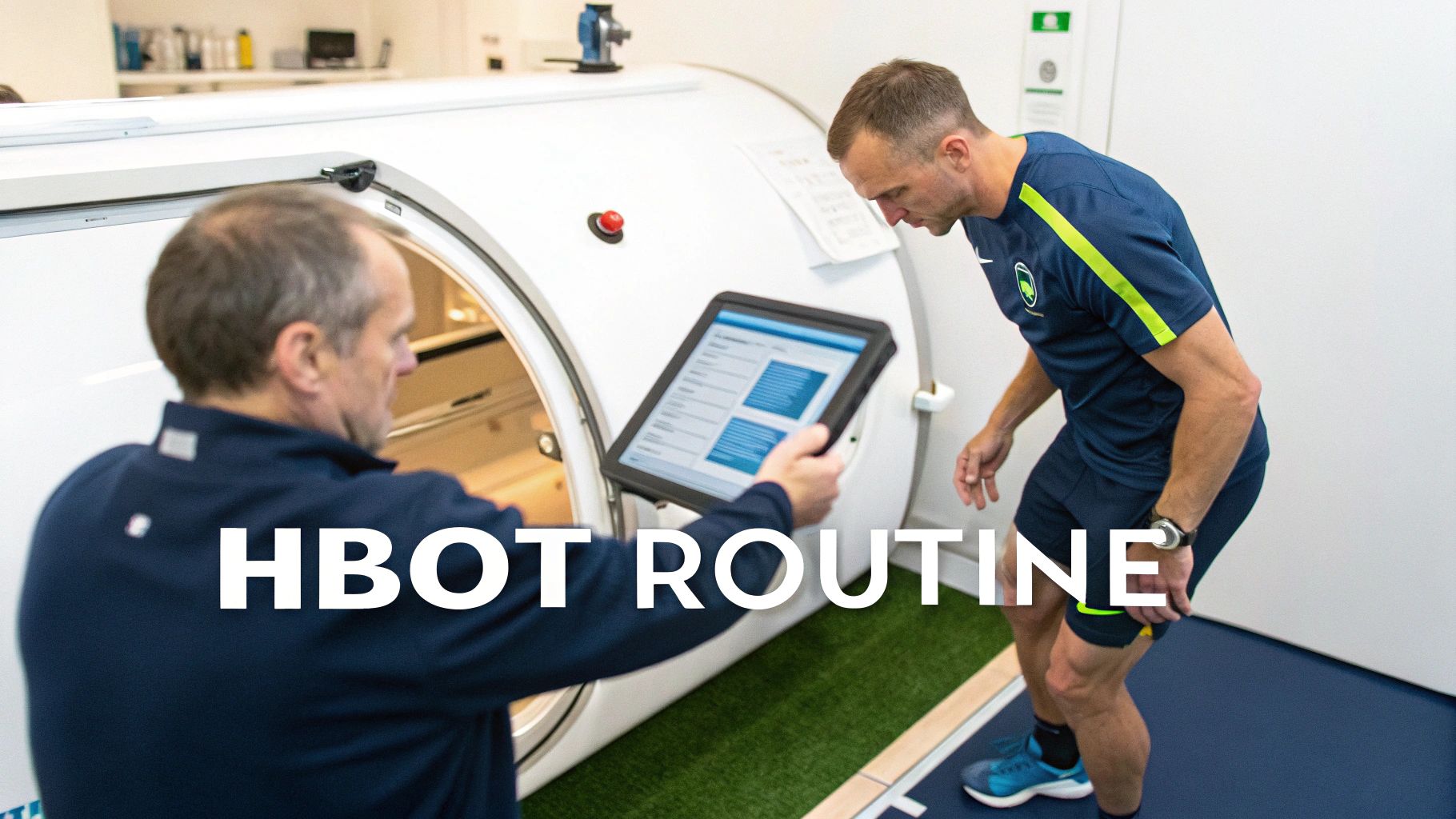 An athlete relaxing inside a hyperbaric chamber during a session.