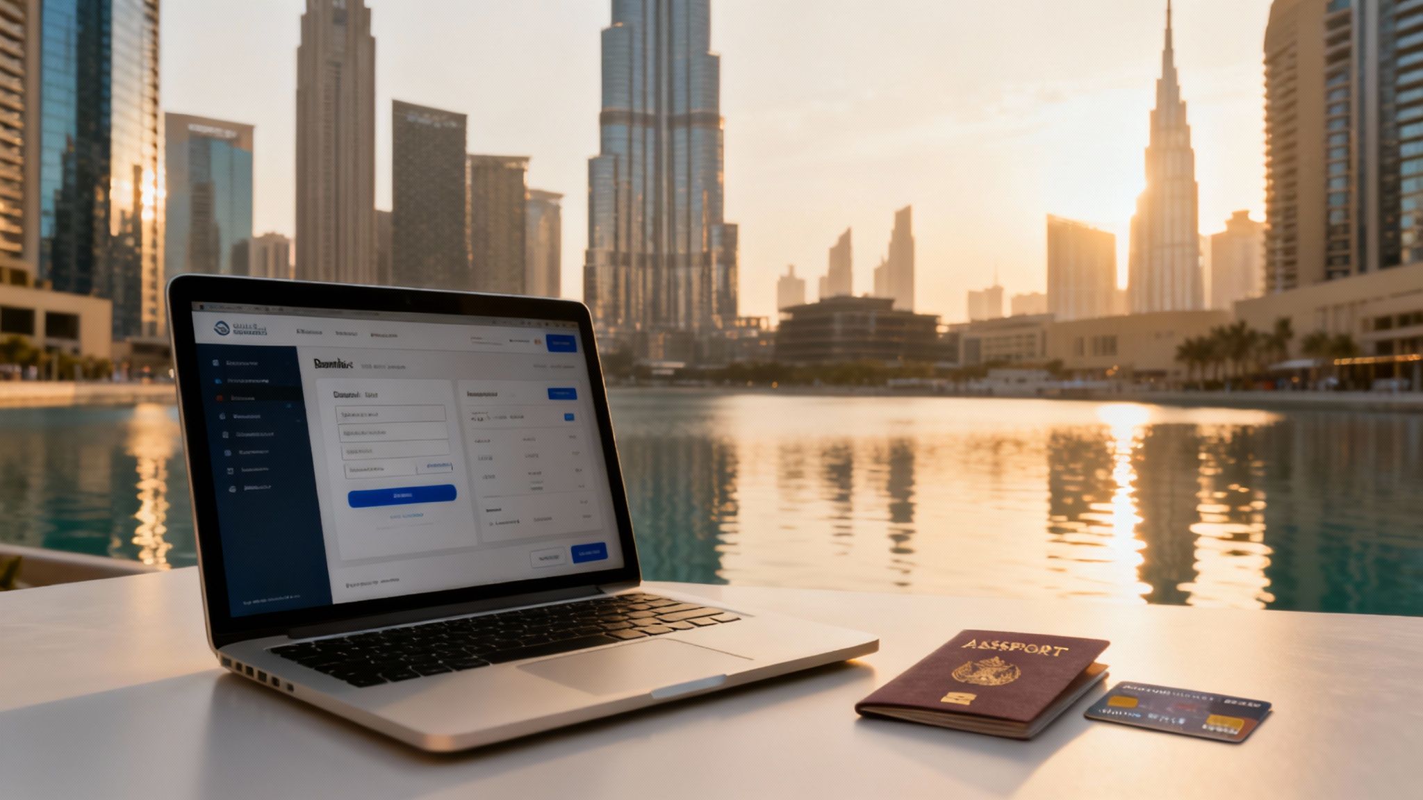Skyline view of Dubai's financial district at sunset