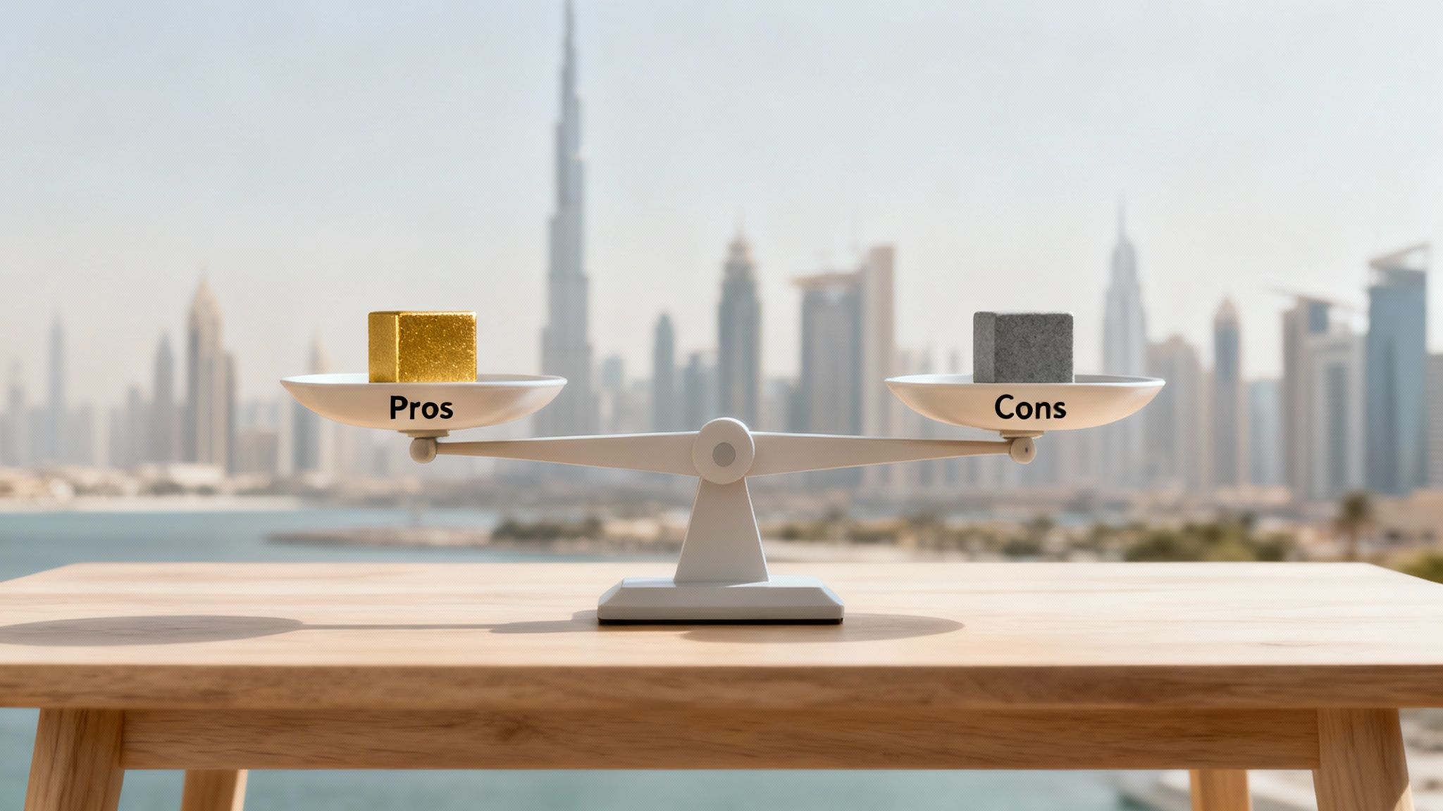 Business professionals weighing the pros and cons of a virtual office in Dubai