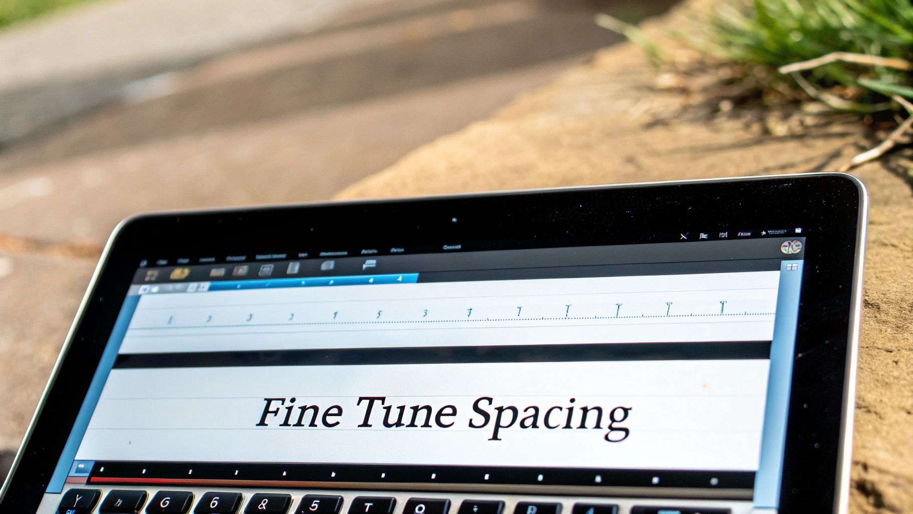 A close-up view of a custom font being refined on a computer screen, showing adjustments to kerning and letterforms.
