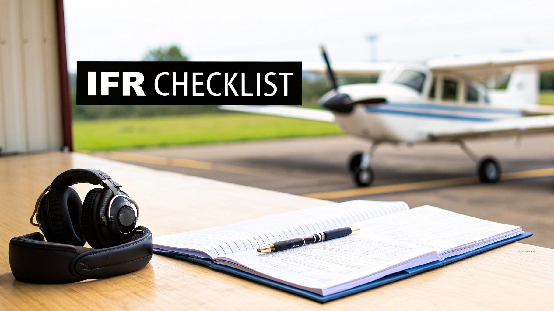 Your Guide to the Instrument Rating Course 3 A pilot reviewing a pre-flight checklist in a sunny cockpit environment