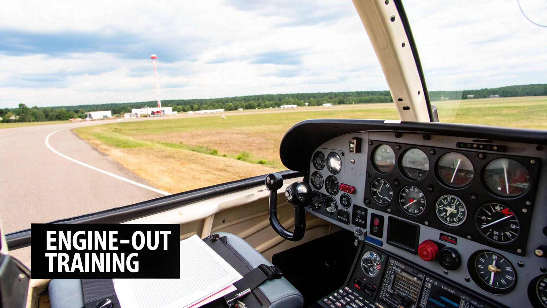 Master Multi Engine Pilot training | Your Path to the Airline Cockpit 3 A pilot in the cockpit of a multi-engine plane, pointing at the controls.