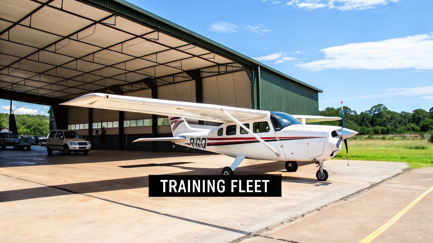 Chino Airport Flight School Pilot Training Guide 4 A row of training aircraft parked on the tarmac at a Chino Airport flight school.