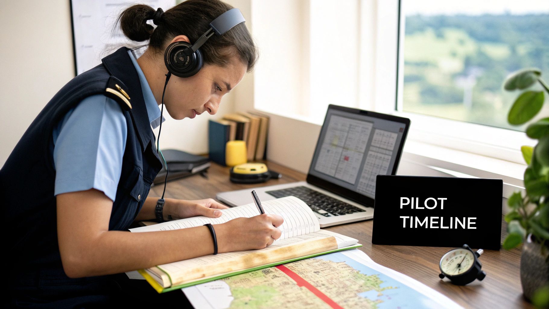 How Long to Get a Private Pilot License for Your Airline Career? 2 A student pilot and instructor in the cockpit of a small airplane, preparing for a flight.