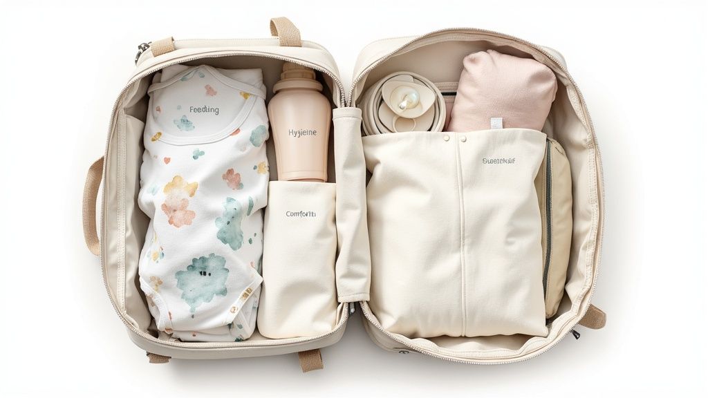 Mom packing baby bag essentials