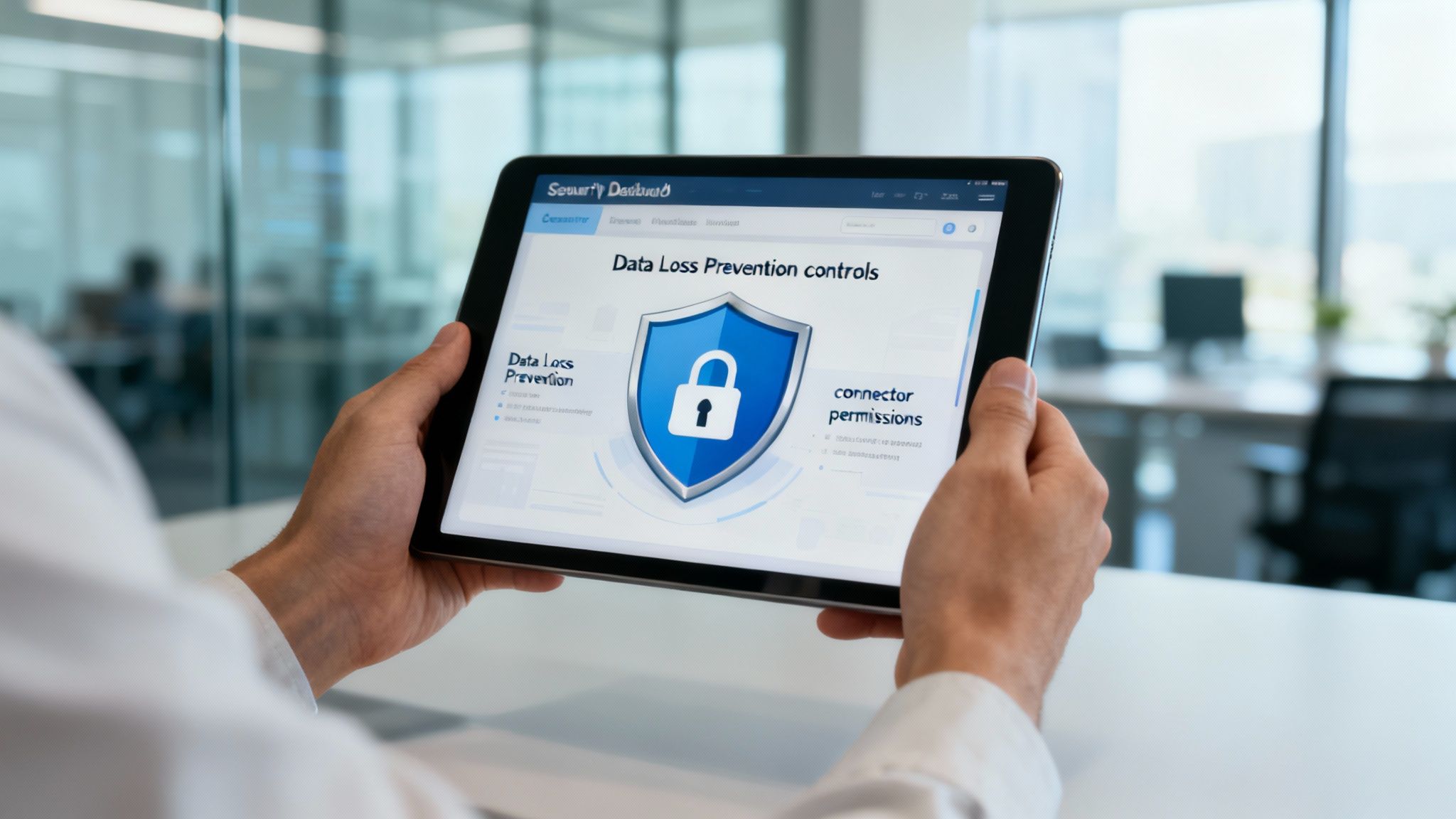 A secure lock icon overlaid on a digital network, representing governance and data protection.