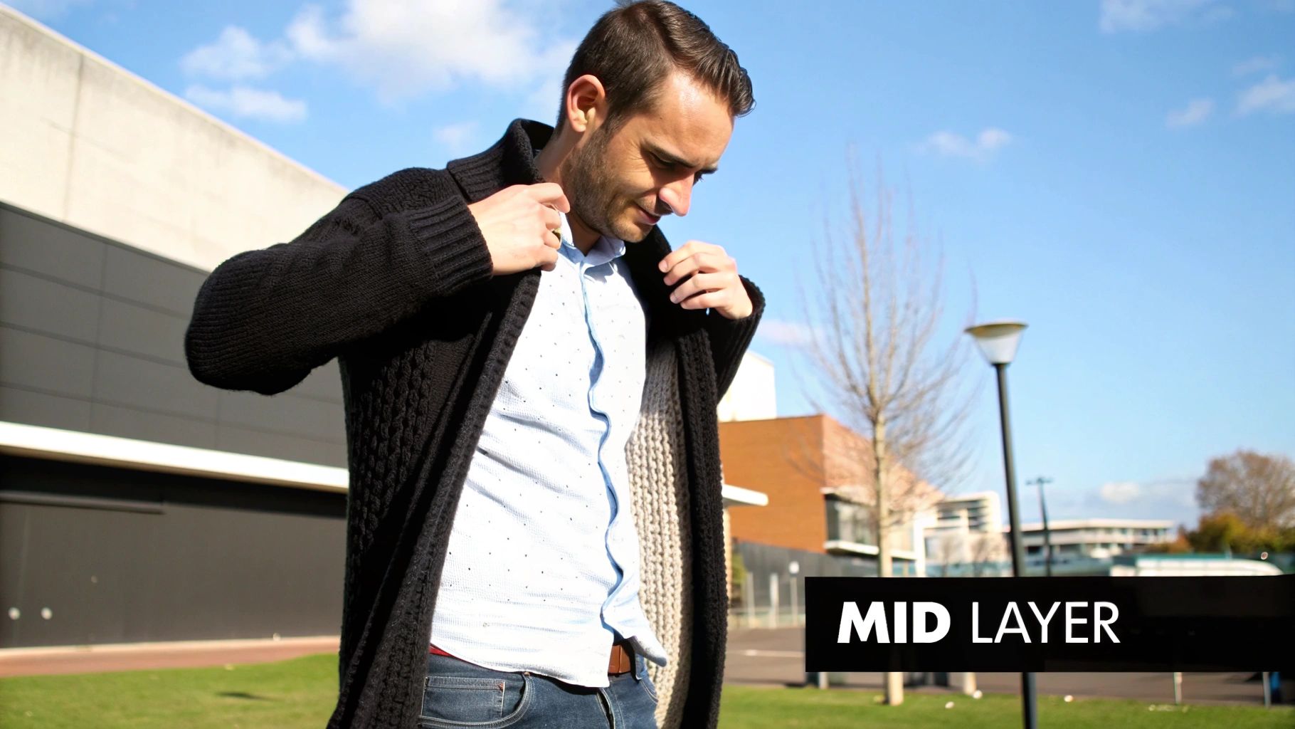 A man layering clothes
