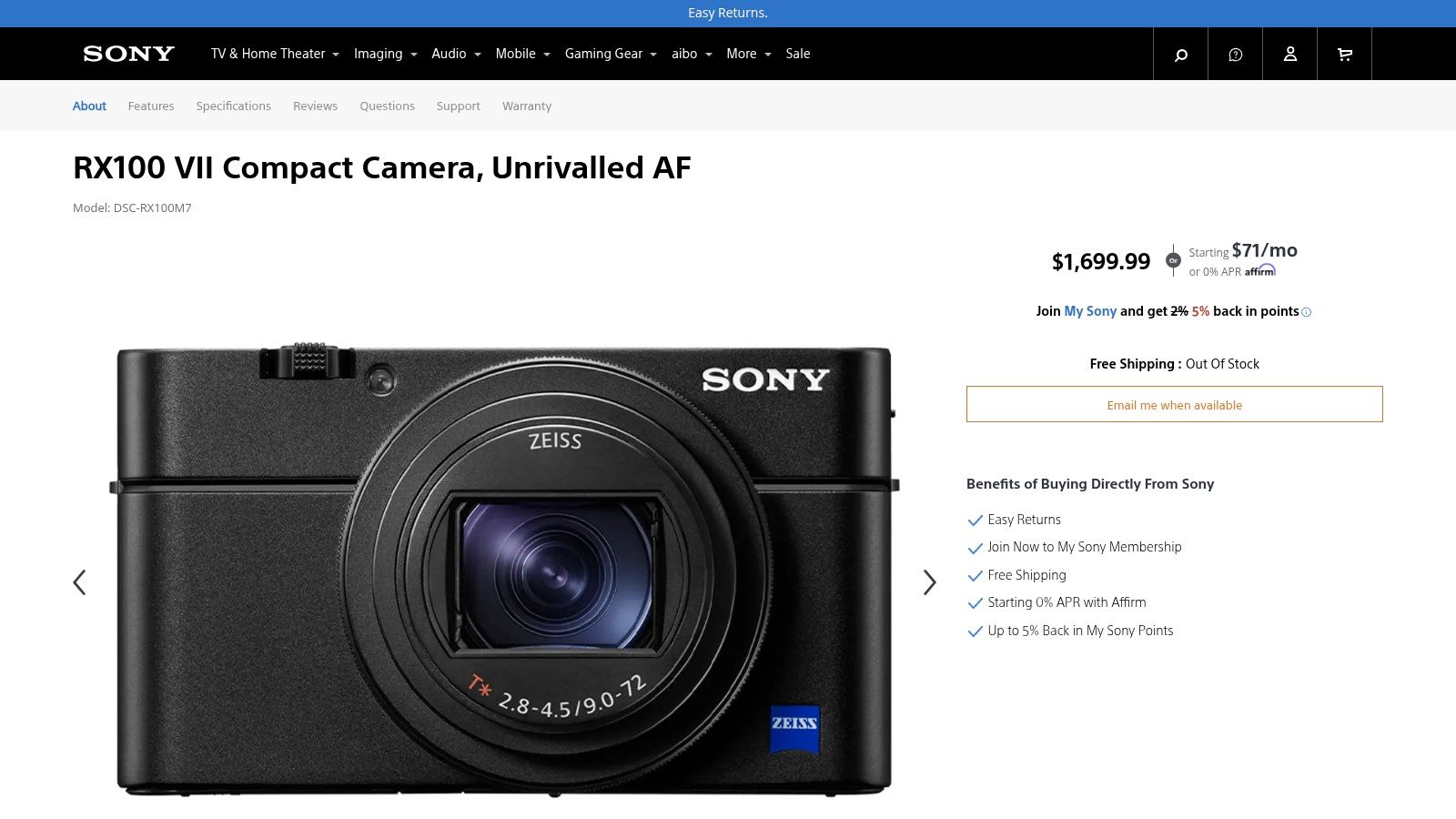 Sony RX100 VII Compact Camera