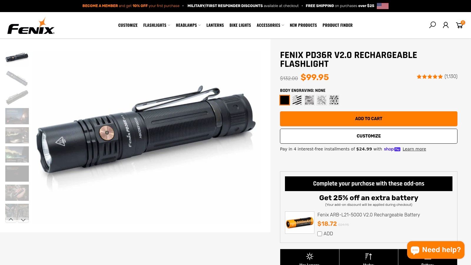 Fenix PD36R Rechargeable Flashlight