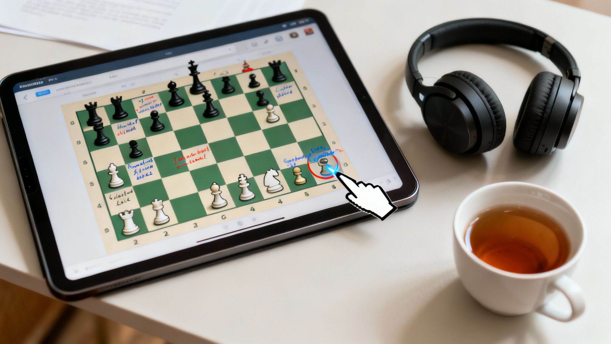 Two people in a video call playing a game on a digital chessboard.