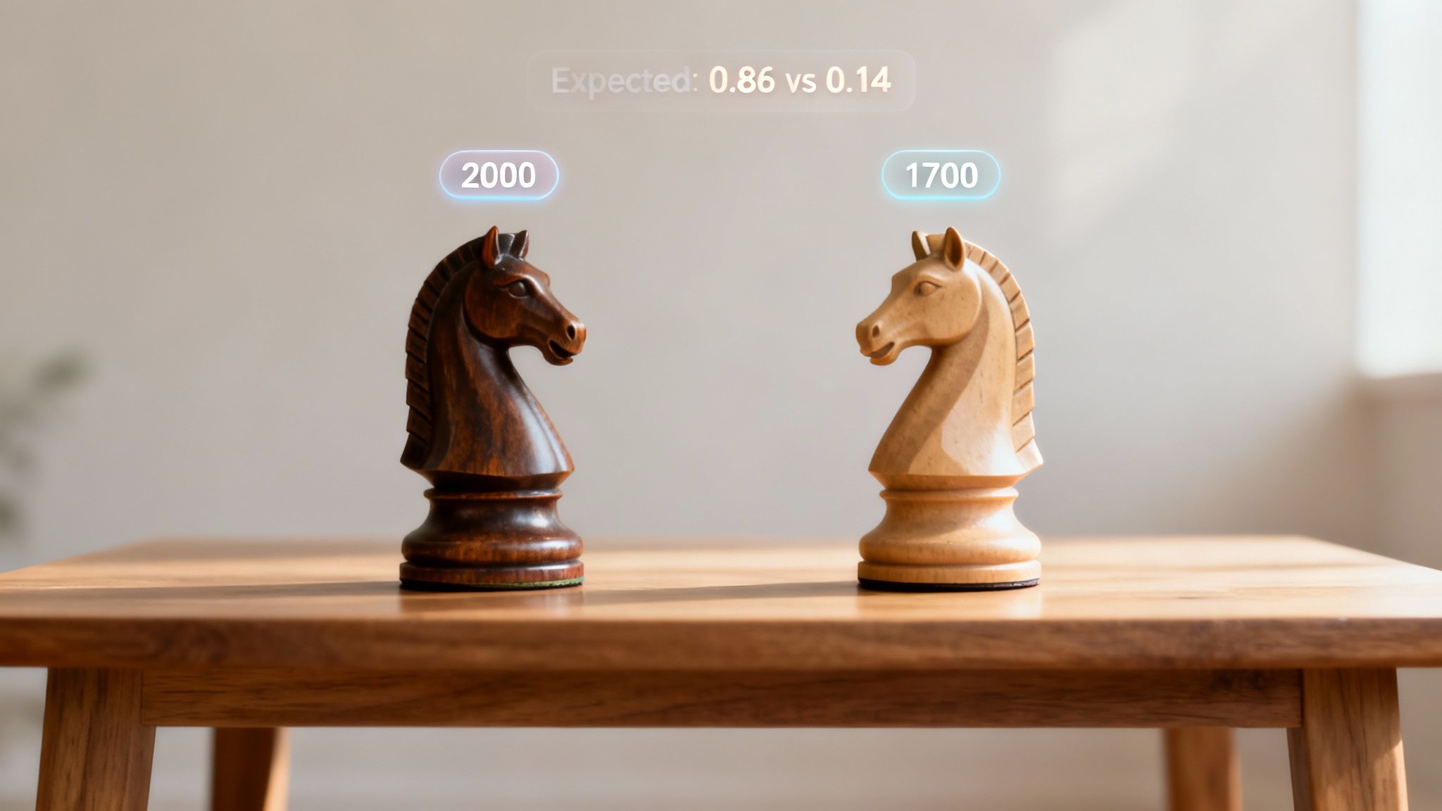 A close-up shot of a chessboard with pieces set up, symbolising the calculation of a game's outcome.